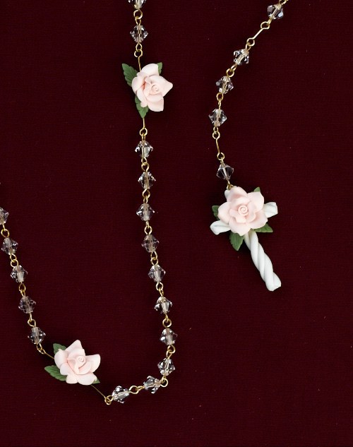 Crystal Rosary with our handmade pink Flowers